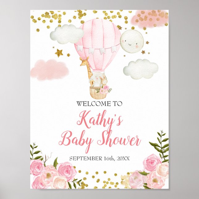 Póster Bienvenida Baby Shower de la jungla de globos aero (Frente)