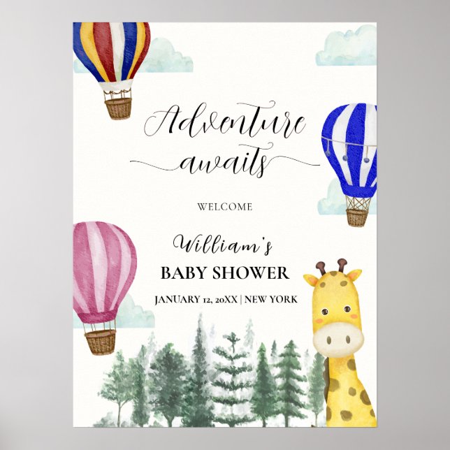Póster Bienvenida Baby Shower de la jungla de globos aero (Frente)