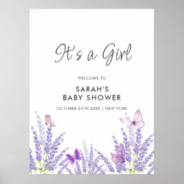 Póster Bienvenida Baby Shower de la mariposa de Lavender