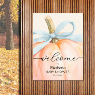 Póster Bienvenida Baby Shower de la pequeña calabaza azul