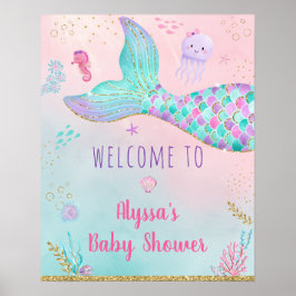 Póster Bienvenida Baby Shower De La Sirenita Rosa Bajo El