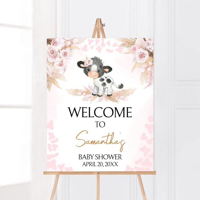 Póster Bienvenida Baby Shower de la vaca roja (Highland Cow Baby Shower Welcome Sign)