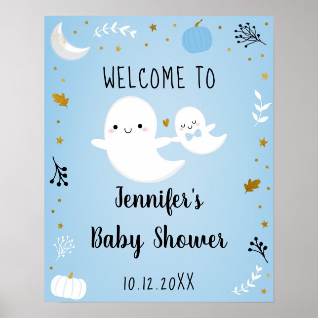 Póster Bienvenida Baby Shower de Little Boo Blue Boy Ghos (Frente)