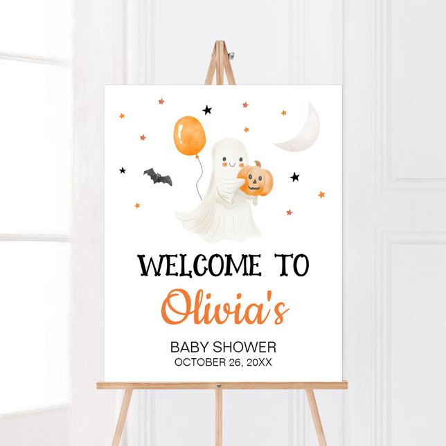 Póster Bienvenida Baby Shower de Little Boo de Halloween (A Little Boo Baby Shower Welcome Sign)