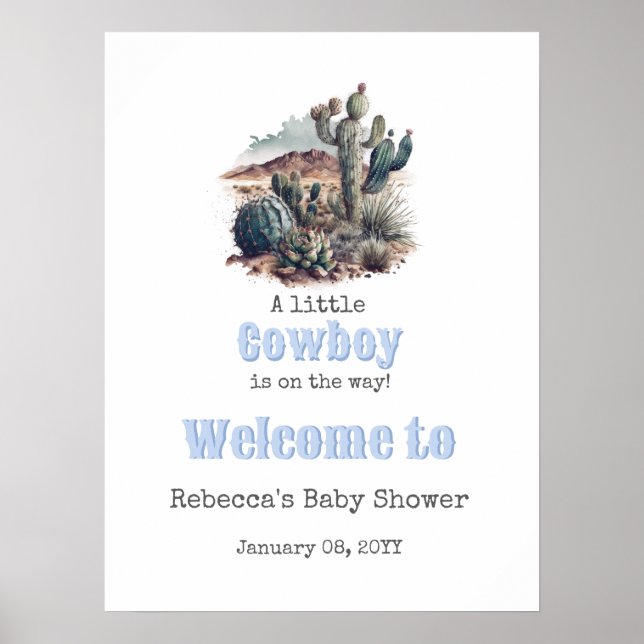 Póster Bienvenida Baby Shower de Little Cowboy Western Bl (Frente)
