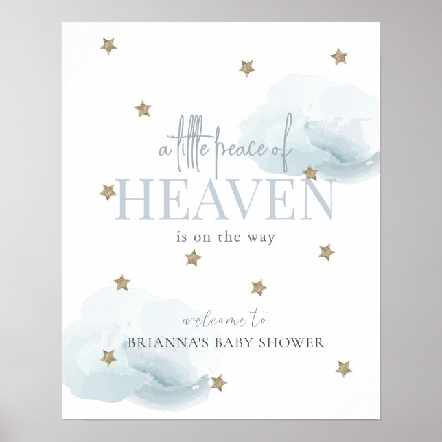 Póster Bienvenida Baby Shower de Little Peace Heaven Blue (Frente)