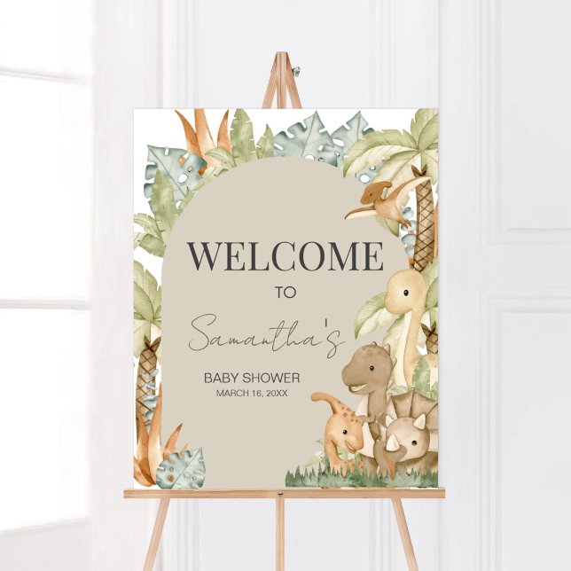 Póster Bienvenida Baby Shower de los Dinosaurios Boho (Gender Neutral Dino Baby Shower Welcome Sign)