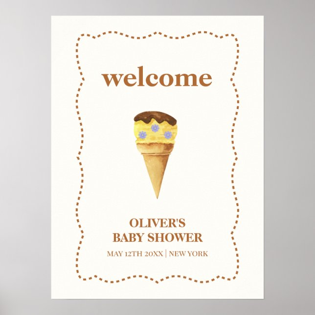 Póster Bienvenida Baby Shower de Neutrop Ice Cream Boy (Frente)