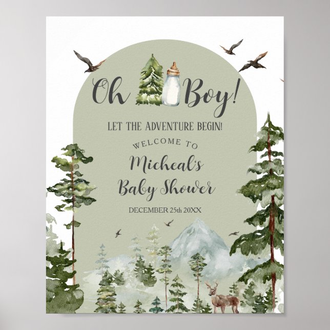 Póster Bienvenida Baby Shower de Oh Boy Adventure Pine Fo (Frente)
