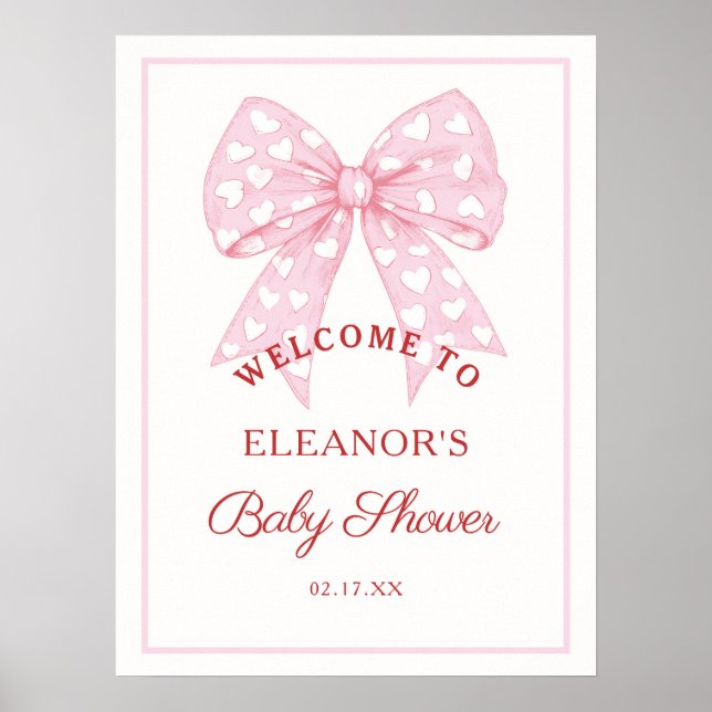 Póster Bienvenida Baby Shower de Pink Bow (Frente)