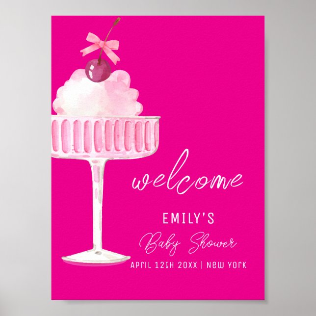 Póster Bienvenida Baby Shower de Pink Brunch Cherry Champ (Frente)