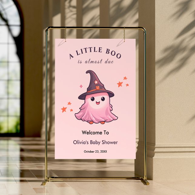 Póster Bienvenida Baby Shower De Pink Halloween A Little  (Pink Halloween A Little Boo Baby Shower Welcome Sign   )