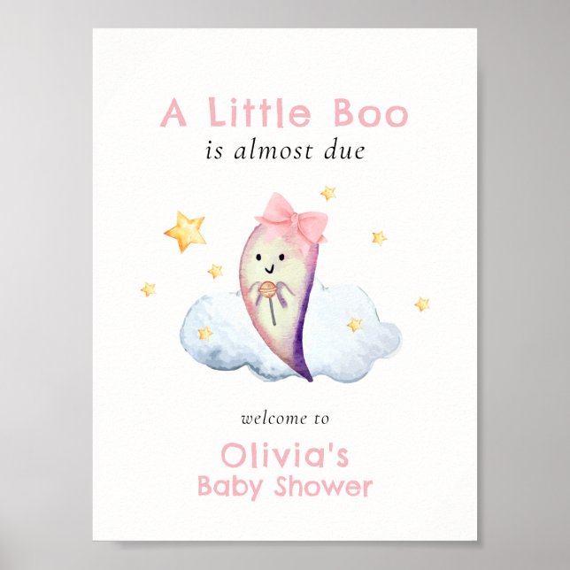 Póster Bienvenida Baby Shower de Pink Little Boo Bow Ghos (Frente)