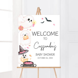 Póster Bienvenida Baby Shower de Pink Little Boo Hallowee