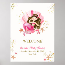 Póster Bienvenida Baby Shower de Pink Mermaid Ocean Starf