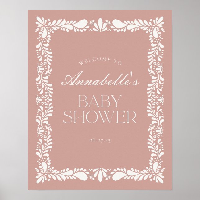 Póster Bienvenida Baby Shower de Pink Talavera Tile Fiest (Frente)