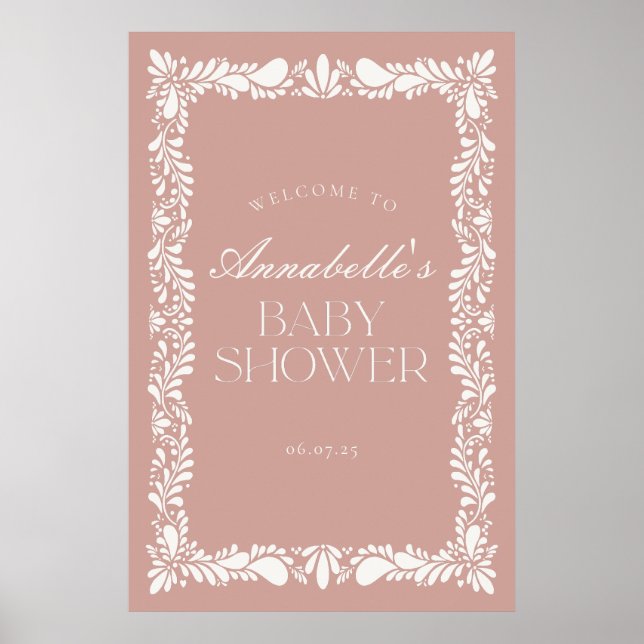 Póster Bienvenida Baby Shower de Pink Talavera Tile Fiest (Frente)