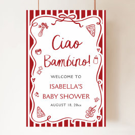Póster Bienvenida Baby Shower de Pizza Italiana Roja Ciao