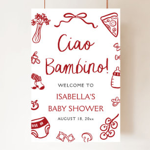 Póster Bienvenida Baby Shower de Pizza Italiana Roja Ciao