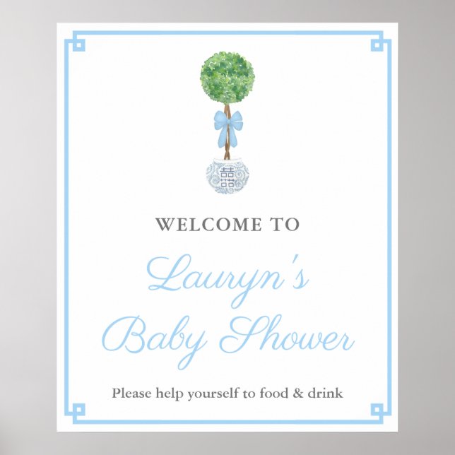 Póster Bienvenida Baby Shower de Preppy Topiary Ginger Ja (Frente)