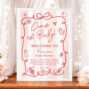Póster Bienvenida Baby Shower de Red Retro Italiano Lemon