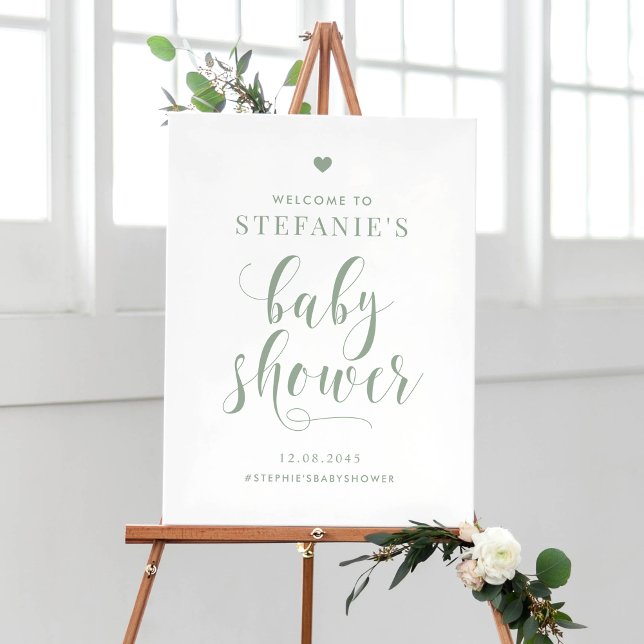 Póster Bienvenida Baby Shower de Sage Green Bold Script (Subido por el creador)
