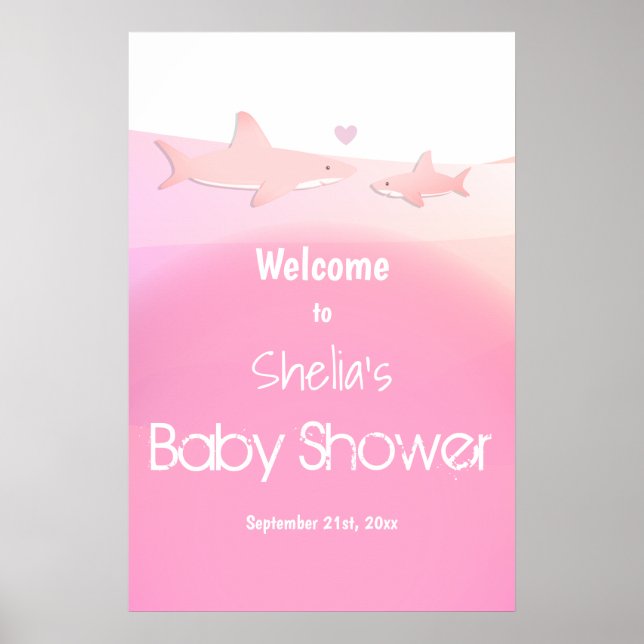 Póster Bienvenida Baby Shower de Shark Ocean Pink (Frente)