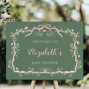 Póster Bienvenida Baby Shower de Spring Garden Sage Green