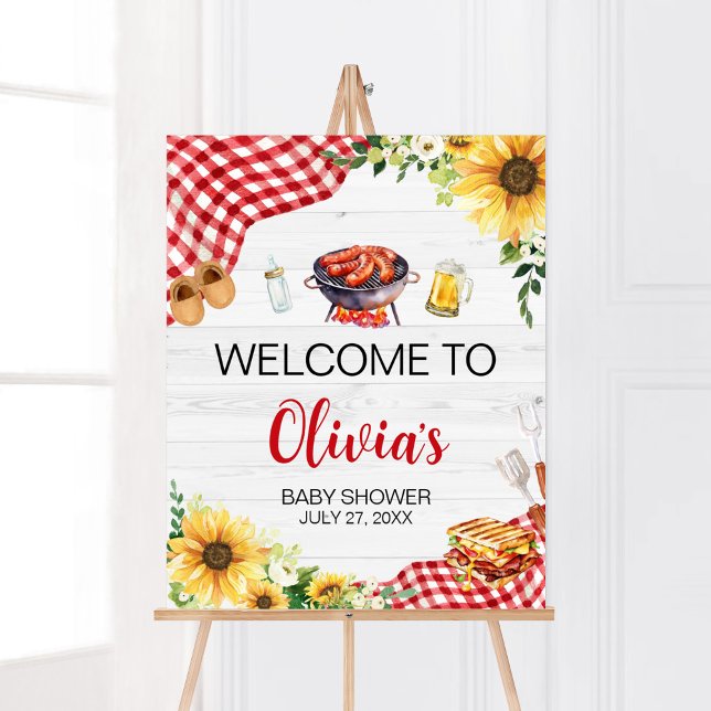 Póster Bienvenida Baby Shower de Sunflower BBQ (Backyard Picnic Baby Shower Welcome Sign)