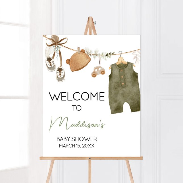 Póster Bienvenida Baby Shower de Sweet Baby Boy Boho Clot (Boho Clothes Sweet Baby Boy Baby Shower Welcome Sign)