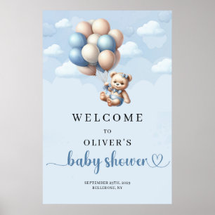 Póster Bienvenida Baby Shower de Teddy Oso Marfil