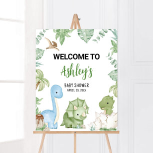 Póster Bienvenida Baby Shower de un niño dinosaurio