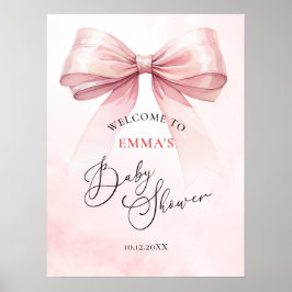 Póster Bienvenida Baby Shower de Watercolor Coquette Bow