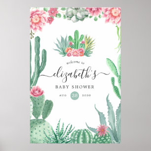 Póster Bienvenida Baby Shower de Watercolor Succulens