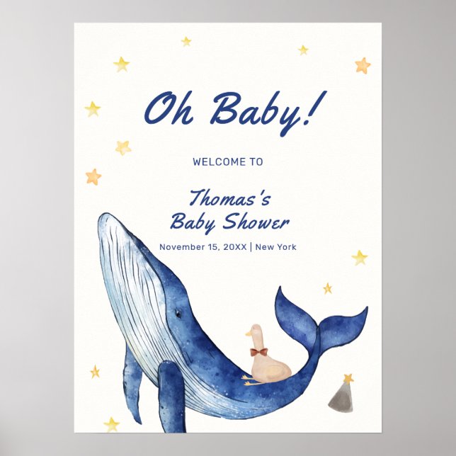 Póster Bienvenida Baby Shower de Whale Whale Duck Stars (Frente)