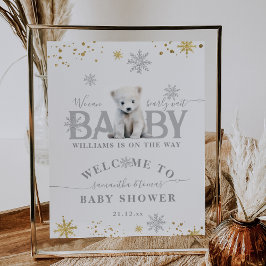 Póster Bienvenida Baby Shower de Winter Modern Bearly Wai