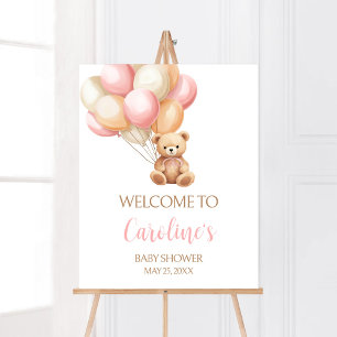 Póster Bienvenida Baby Shower del Boho Bear con globo ros