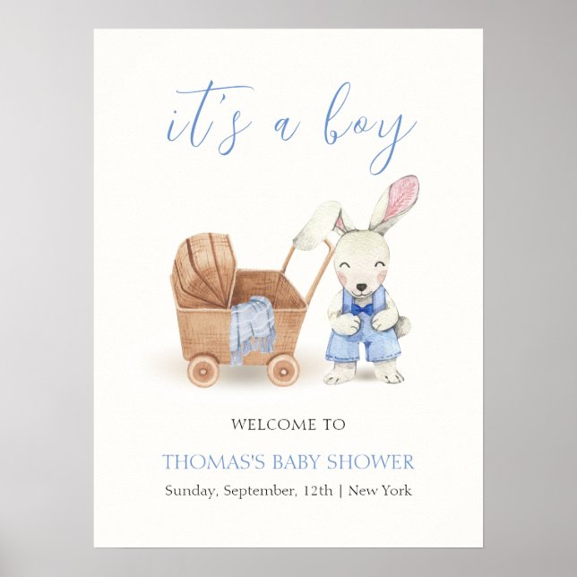 Póster Bienvenida Baby Shower del Boho Stroller Rabbit Bo (Frente)