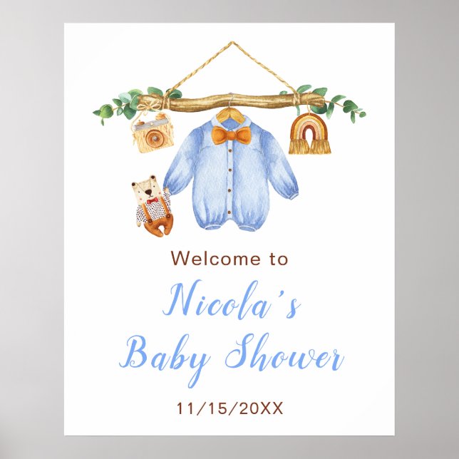 Póster Bienvenida Baby Shower del Chico de la Línea de Ro (Frente)