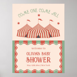 Póster Bienvenida Baby Shower del circo del carnaval retr