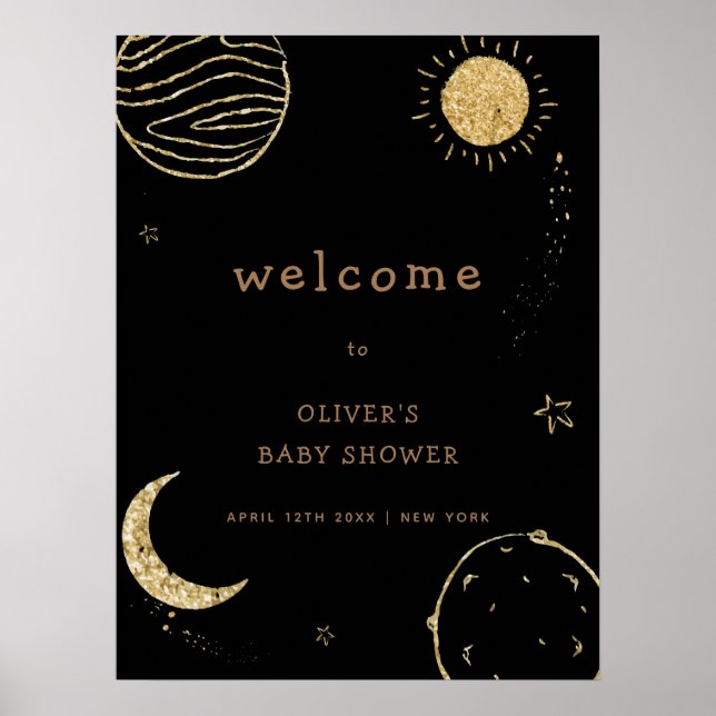 Póster Bienvenida Baby Shower del espacio exterior de la  (Frente)