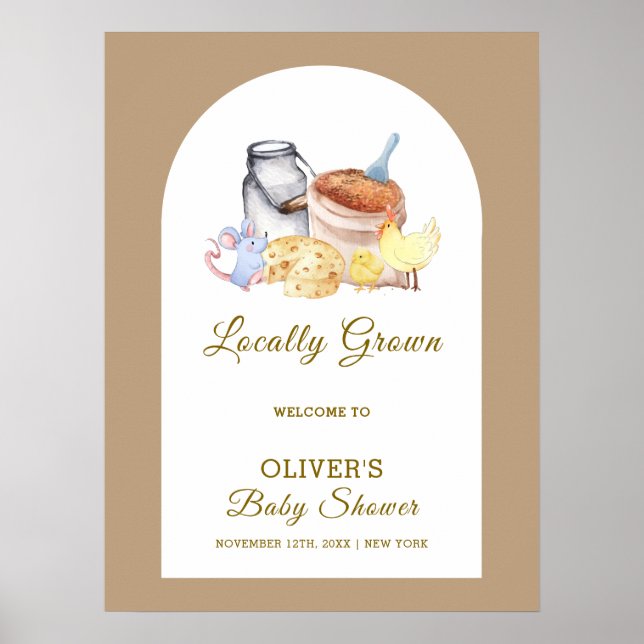 Póster Bienvenida Baby Shower del ratón de pollo de granj (Frente)