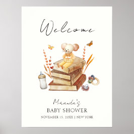 Póster Bienvenida Baby Shower del ratón para libro neutra
