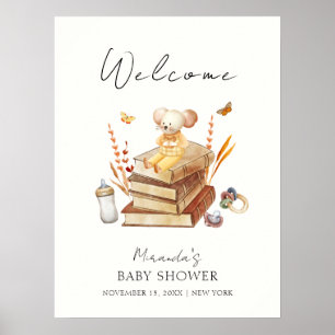 Póster Bienvenida Baby Shower del ratón para libro neutra
