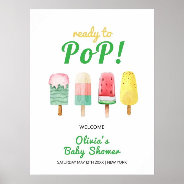 Póster Bienvenida Baby Shower del Yellow Green Ice Cream  (Frente)