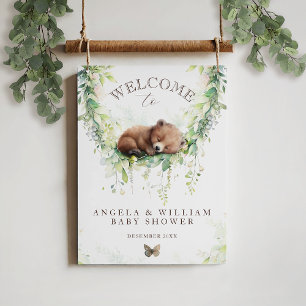 Póster Bienvenida Baby Shower en Adventure Woodland Bear