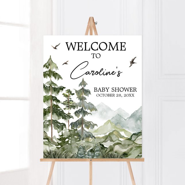Póster Bienvenida Baby Shower en Forest Adventure (Boy Woodland Baby Shower Welcome Sign)
