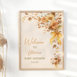 Póster Bienvenida Baby Shower Fall Floral Boho