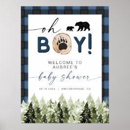 Póster Bienvenida Baby Shower FROST Blue Flannel Pine Bea