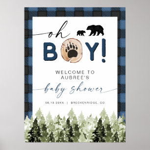 Póster Bienvenida Baby Shower FROST Blue Flannel Pine Bea